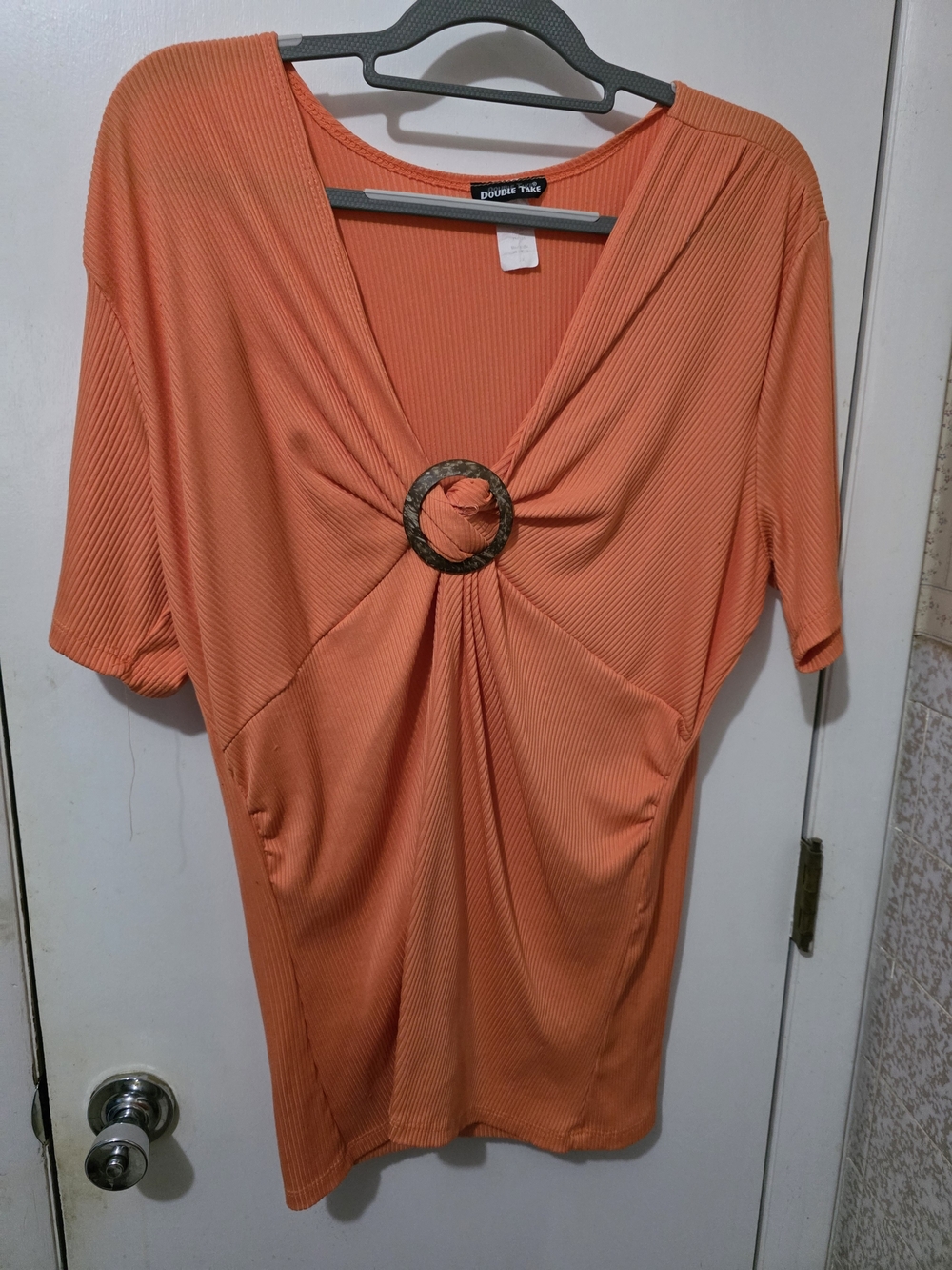 Double Take Orange Ring-Front Women's Top